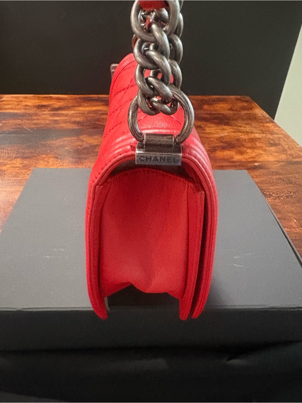 Chanel Red Quilted leBoy Chain Shoulder Bag - Picture 5 of 14